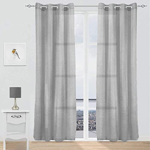 GREATOYAR Cortinas Translúcidas Visillos de Poliéster para Sala, Cuarto, Dormitorio, Comedor, Cocina, Salón - 2 Piezas, 140x260cm, Gris Claro