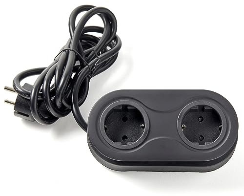 SOTECH Presa da incasso (2 x presa antiurto) elemento di presa ovale nero incl. cavo di collegamento con spina per piani di lavoro, scrivanie e armadietti