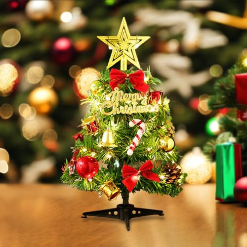 Tabletop Christmas Tree Small Artificial Xmas Trees Office Desk Christmas Tree with LED Lights 30cm Miniature Desk Trees for Kids Mini Desktop Decoration for Christmas Holiday Party Home Office Decor