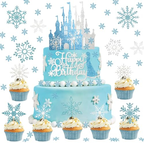 HOWAF Gâteau Topper Decoration Gateau Château, Paillettes Décorations Gâteau Congelées Flocon De Neige Cake Cupcake Toppers Confettis De Flocons De Neige pour Flocon De Neige Decoration Gâteau Noel