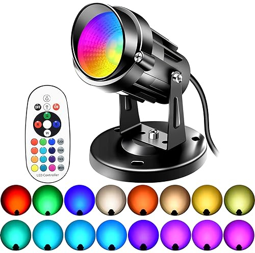 FZWLE LED Spot Lights Indoor,6W RGBW LED Spotlight with Remote Control, Color Changing Uplighting, 120V Plug-in 6 FT Cord with Floor Foot Switch and Base Included Indoor Lighting for Artwork