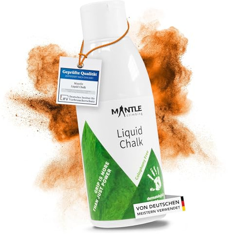 Mantle – gesso liquido professionale senza colofonia, dermatologicamente testato su pelli sensibili, 150 ml, meno residui su roccia e maniglia, liquido Chalk rosin free per arrampicata Bouldern Gym