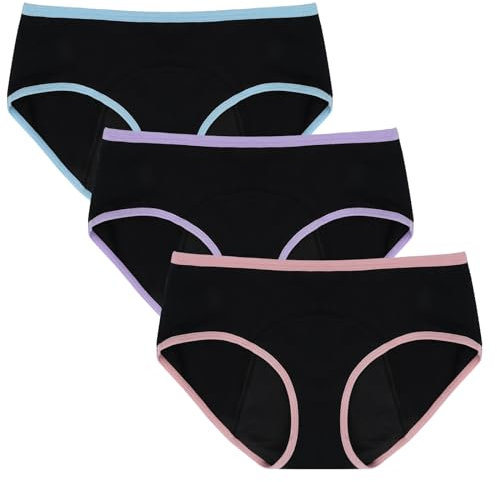 HOTUT Bragas Menstruales para Niñas y Adolescentes 10-16, 3PCS Ropa Interior Reutilizable de Algodón
