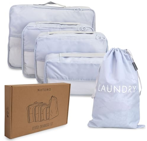 NATUMO Koffer Organizer Set, 5-teilig | Packing Cubes mit Wäschesack oder Schuhbeutel | Reise Packtaschen, Grau