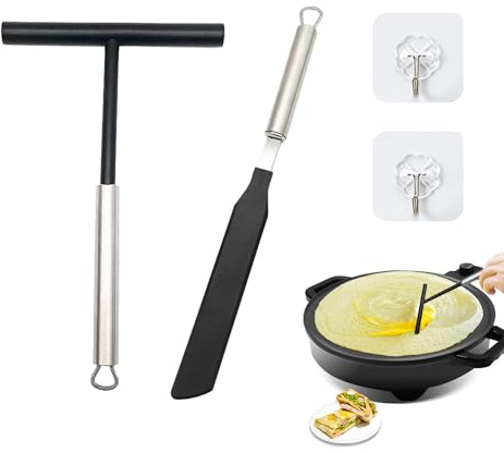 2-Piece Set of Stainless Steel Pancake Tools, Dough Spreader, Crepe Spreader, Spatula, Spreader Machine, Suitable for Kitchen, Restaurant, stall Setting, etc.