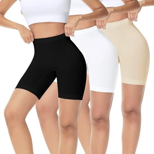 IceReco Pantaloncini Ciclismo Donna Estivi Leggins Sportivi Corti Shorts Boxer Ciclista Ciclisti Biker Yoga Corsa Palestra Allenamento Antisfregamento Pacco da 3 Nero Neri Beige Bianco Bianchi XL
