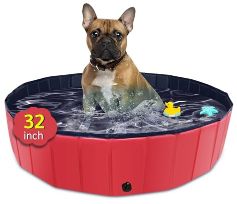 CACSPS Faltbarer Hundepool, 81,3 x 20,3 cm, Übergröße, Hartplastik, tragbarer Schwimmbad für Hunde, Katzen und Kinder, Welpen, Badewanne, zusammenklappbar, Kinderpool (rot)