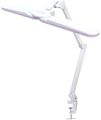 Neatfi Elite HD XL arbetslampa, skrivbordslampa, 3 ljuslägen, icke-polär dimning, justerbara ljuslägen, ergonomisk design, Uppgiftsljus för hem, kontor, arbetsrum (CCT med Klämma, Rosa Ring, 45 CM)