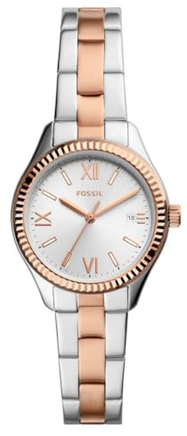 Fossil Damen Analog Quarz Uhr mit Edelstahl Armband BQ3928, Silber, Armband