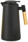 Thermoskanne Isolierkanne, Kaffeekaraffe Für Heißen Und Kalten Tee Kaffee, Mit Einfachem Sicherheitstaster, Holzgriff, Rutschfeste Unterseite, Thermosflasche Für Home Office Hotel (Schwarz,1L)