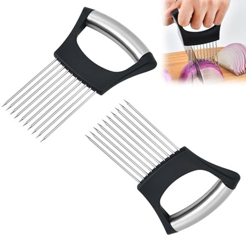 2 PZ Alimentos Slice Assistant, 2024 Nuevo Acero Inoxidable Cortador de Cebolla, Soporte de Ceboll Cortador De Verdura Rebanador de Cebolla, Agujas de Cebollas Adecuado para Cortar Carne Verdura Fruta