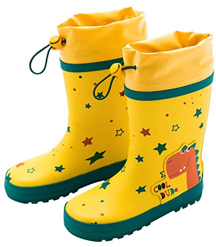 Regenstiefel Kinder Lederstiefel 36 Klassische Dinosaurier Regenstiefel PVC Gummi Wasserschuhe wasserdichte Regenstiefel Baby Cartoon Schuhe Kinder Gummistiefel mit (Y1-Yellow, 29.5 Little Child)
