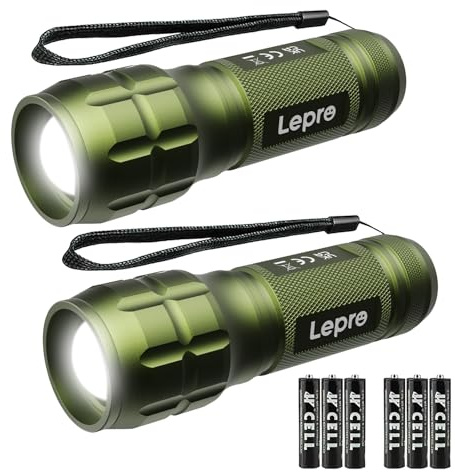 LE LED Torch Battery Powered, LE1000 Hand Flashlight, Adjustable Focus, Water Resistant, Lightweight, for Power Cut, Camping, Dog Walking, Easy to Use Small Torch, Gift for Kids Men Dad, 2 Packs
