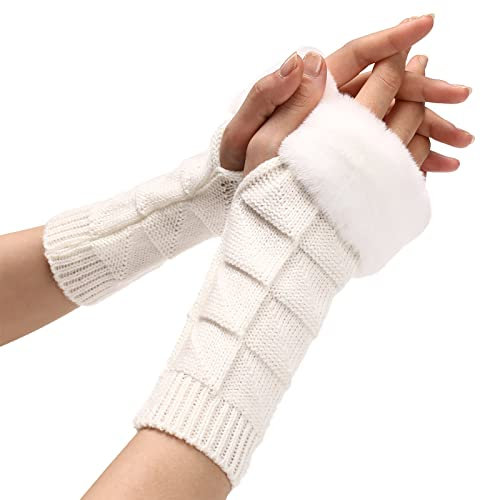 Handschuhe Fäustlinge für Damen, Winterhandschuhe für Damen, warmer Handschuh, winddicht, elastisch, Text, schwarze Handschuhe, Thermohandschuhe, Handschuhe, Fäustlinge, Kleinkind (Weiß,