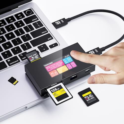 DOCKCASE Hub USB C inteligente 8 en 1 de estudio con interacción táctil dinámica, lector de tarjetas CFexpress tipo A y tipo B de 10 Gbps, estación de acoplamiento UHS-II SD y TF, pantalla 4K a 120Hz,