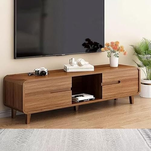HHCTEBEC Moderner Tv-StäNder Aus Der Mitte Des Jahrhunderts, Holz-Tv-StäNder für 32-55-Zoll-Fernseher, Entertainment-Center mit Offenen AblagefäChern, Tv-Medienkonsole für Wohnzimmer,A,120*30*45cm