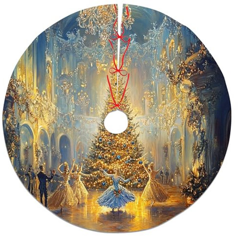 Falda de árbol de Navidad de ballet cascanueces, falda de árbol de tela vintage azul para decoración del hogar de invierno, decoración de fiesta de Navidad, decoración interior y exterior, 36 pulgadas