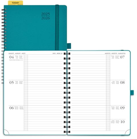 POPRUN Kalender 2025 2026 Horizontale Wochenplaner (Aug.2025-Dez.2026) – Ringbuch mit Softcover, ca. A5 (22x16,5 cm),17-Monate-Terminplaner 1 Woche 2 Seite, Pazifikgrün