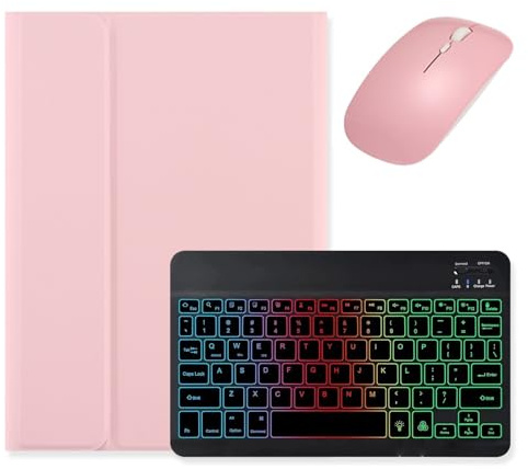 kaidisen Backlit keyboard Case for Galaxy Tab A8 10.5 inch Tablet Case with Mouse and Detachable RGB Colorful Rainbow Backlight Keyboard,Pink+Black