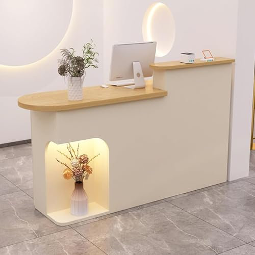 HOLGVE Empfangstheke, Offene Rezeptionstheke, Stehende Empfangstresen, Einzelhandelsthekentisch For Geschäfte Und Unternehmen mit Abschließbaren Schubladen, Tresen Bar Theke(Beige- L,47.2x19.6x35.4