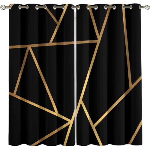 Kinder Gardinen Kinderzimmer Junge Mädchen Blickdicht Geometrische Textur Aus Schwarzem Gold 200X160Cm 2Er Set Verdunkelungsvorhang Thermovorhang Hitzeschutz Vorhänge Wohnzimmer Schlafzimmer Vorhän