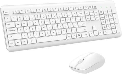 Tastiera e mouse wireless, tastiera e mouse ergonomici silenziosi, lunga durata della batteria, mouse ottico, 2,4 G, senza lag, tastiera per computer, Mac, laptop, PC, Windows (bianco)