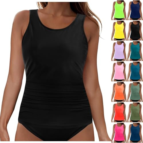 Einzeln erhältliches Badeoberteil für Damen Tankini Damen Bauchweg Oberteil Sportlicher Badeanzug mit Cups Swim Tankinioberteil Sommer Bademode