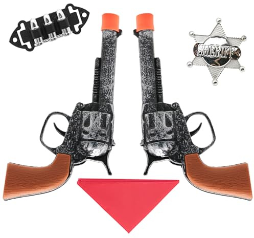 GWAWG 5 Pièces Set Pistolet Jouet Cowboy, Kit Cowboy, Accessoires Déguisements Halloween Carnival Noel pour Enfant Jeu de Rôle et Soirée Cosplay