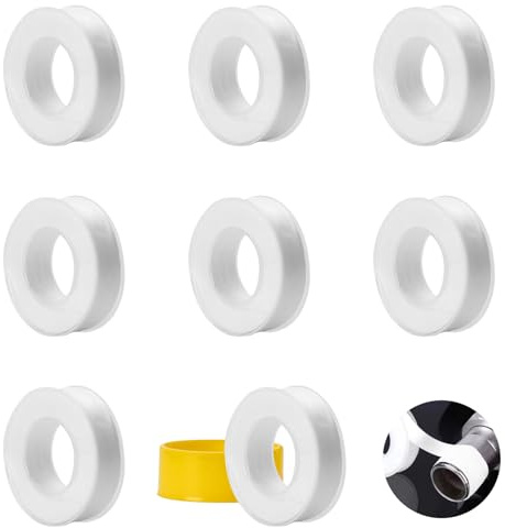 Finehenchi 8 Rolls PTFE Plumbers Tape, 15mm x 15m Plumbers Tape to Stop Leaks with Snap-On Cover, Thread Seal Tapes Pipe Slealant Seal Teflon Tapes Waterproof for Bathroom, Kitchen, Garden (White)