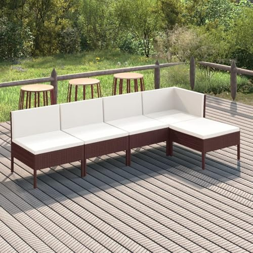 HOMELEN 5-TLG. Garten-Lounge-Set mit Auflagen Poly Rattan Braun,Garten-Sofagarnitur, Balkonmöbel Set, Gartenmöbel-Sets Unterhaltungssets, Balkon Sofa Lounge Geeignet für Gärten Terrassen