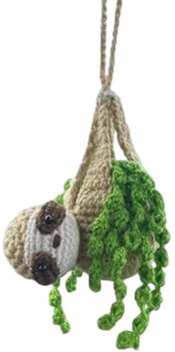 Crochet Sloth Car Ornament - Rearview Mirror Pendant, Cute Animal Hanging Decoration, Auto Interior Accessory Supply, Wool Knitted Toy, Bag Charm Gift, 13cm 5.1 Inch 1 Piece Set Handmade Beige Kit