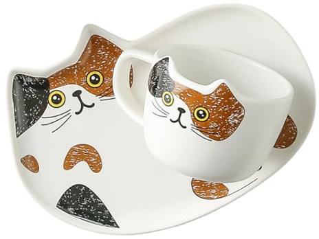 Toyvian Set Tazze in Ceramica da 200 Ml Piattino, Design Gatto Colorato, per Caffè, Tè e Bevande, per Casa, Ufficio e Regali