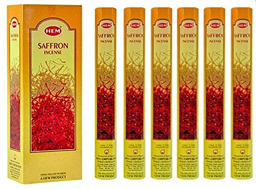 Azafrán – Caja de seis tubos de 20 varillas, 120 varillas en total – Incienso dobladillo