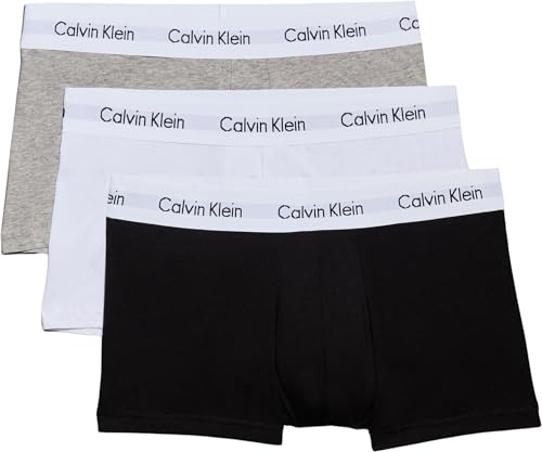 Calvin Klein Men’s 3 Pack Low Rise Trunks, Multicolour (Black/White/Grey Heather), S