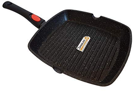 Cflagrant® Poêle à Griller Façon Pierre Manche Amovible Tous Feux Dont Induction sans PFOA Cuisson sans Matière Grasse Revêtement Greblon C3 de Technologie Allemande (28cm)