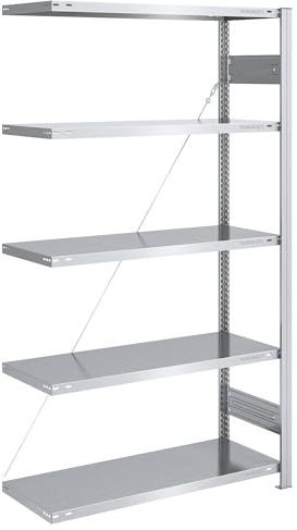 eurokraft | pro | Lager-Steckregal | verzinkt | Bauart leicht | Regalhöhe 2000 mm | Anbauregal | Breite x Tiefe 1000 x 500 mm