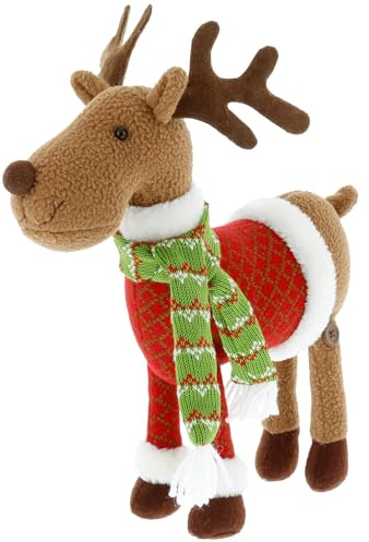 SCS Direct Reindeer Plush 12 Christmas Pet Stuffed Animal - Cute Pet Deer Rudolph Doll Toy with Coat and Scarf, Animal Decorations, Great Gifts for Kids, Fall Winter Xmas Holiday House Decor