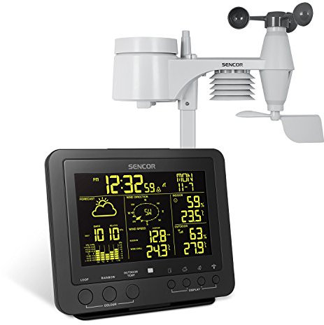 SENCOR SWS9700 Professional Weather Station Wireless 5 in 1 Sensor DCF Wind Speed, Wind Direction, Rain Volume, Temperature, Humidity, Alarm Function, 256 Changing Colours