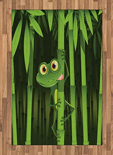 ABAKUHAUS Bambus Teppich, Dschungel-Bäume-Spaß-Frosch, Deko-Teppich Digitaldruck, Färben mit langfristigen Halt, 120 x 180 cm, Grün