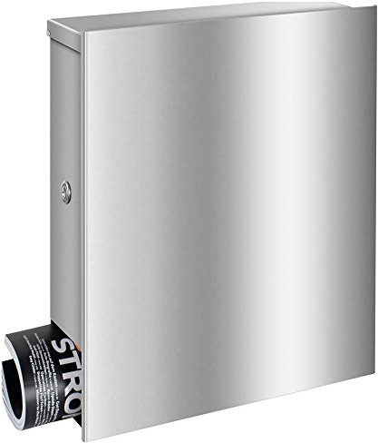 Edelstahl-Briefkasten mit Zeitungsfach in Edelstahl, MOCAVI Box 111R VA Premium, V2A, Postkasten, groß, Aufputzbriefkasten, Postkasten Edelstahl modern mit Zeitungsrolle