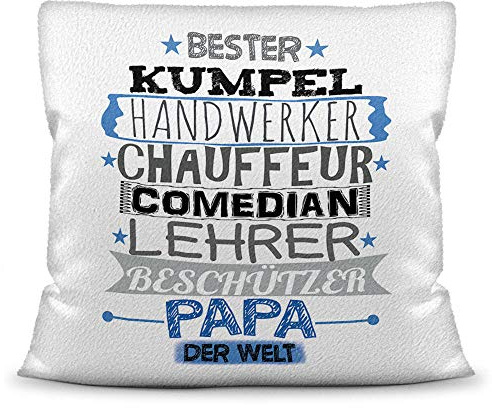 Kuschel-Kissen inkl. Füllung mit Spruch für Papa - Bester Papa - Geschenk-Idee Geburtstag Vatertag/Bestes Vatertagsgeschenk/Für Väter - Kissen Weiß - flauschig
