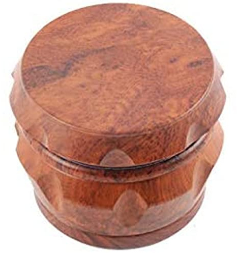 Resin Grinder Wood Look 50 mm Diameter 4 Part Spice Mill with Pollen Catcher and Spatula Supplied High Quality Aluminium Teeth Magnetic Lid (Dark Wood)