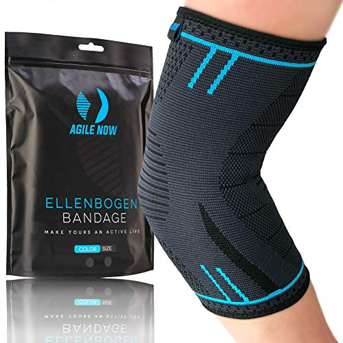 AGILE NOW® Ellenbogenbandage stabilisiert & schützt die Gelenke – rutschfeste Tennisarm Bandage für Damen & Herren – geeignet für alle Sportarten wie Tennis, Gewichtheben, Golf & Co (XL | Blau)