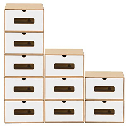 BigDean 10er Boxen-Set mit Sichtfenster & Schublade - Pappkarton aus Kraftpapier - Schuhbox Spielzeug-Box Aufbewahrung für Zubehör & Accessoires