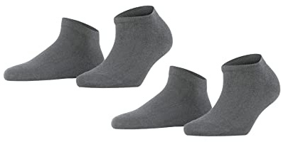 FALKE Damen Sneakersocken Happy Double Pack W Sn Baumwolle kurz einfarbig 2 Paar, Grau Light Grey Melange 3390, 35-38