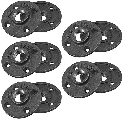 10 x 3/4BSP Temperguss Verstärkter Flansch mit Gusseisen Verstärkung für Rohrwandregal mit 4 Löchern Flansche Rohrverschraubungen Regalhalterung Bodengewindebohrer Innendurchmesser 23mm - Schwarz