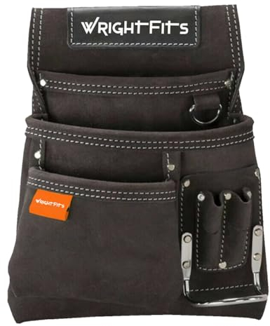 WrightFits Tool Pouches with Multi Pockets | Leather Tool Belt Pouch | Hammer Holder and Nail Pouch Organiser for Builders, Carpenters, Gardeners, Electricians- Dark Brown - WW180114