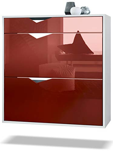 Vladon Schuhschrank Kolmio 85 x 87 x 33 cm, Made in Germany, Korpus in Weiß matt, Fronten in Bordeaux Hochglanz | Große Farbauswahl