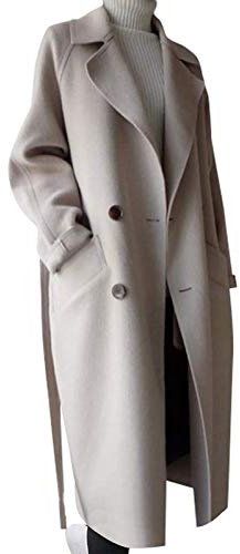 Minetom Mantel für Damen Lang Wollmantel Trenchcoat Oversize Warm Parka Jacke Blazermantel mit Reverskragen Taschen Wintermantel D Beige 38