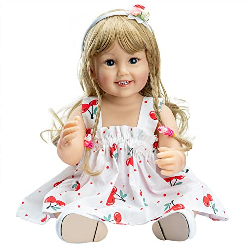 YIHANGG 55CM Reborn Baby Toddler Doll Long Blonde Hair Girl Very Soft Full Body Silicone Doll Bath Toy For Kids Birthday Xmas Gifts